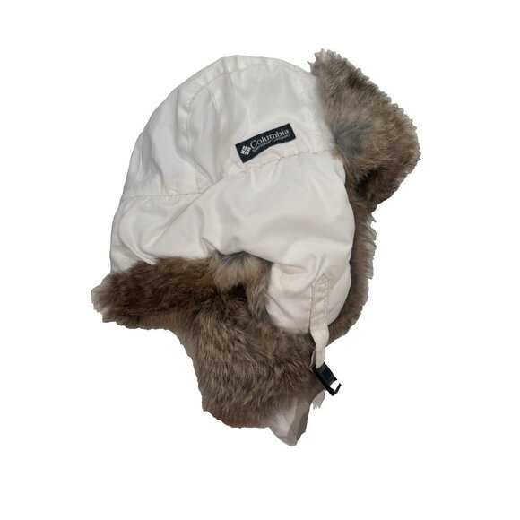 Columbia White Trapper Hat Rabbit Fur Trimmed Men’s Sz S Winter Nylon Polyester - Picture 1 of 8